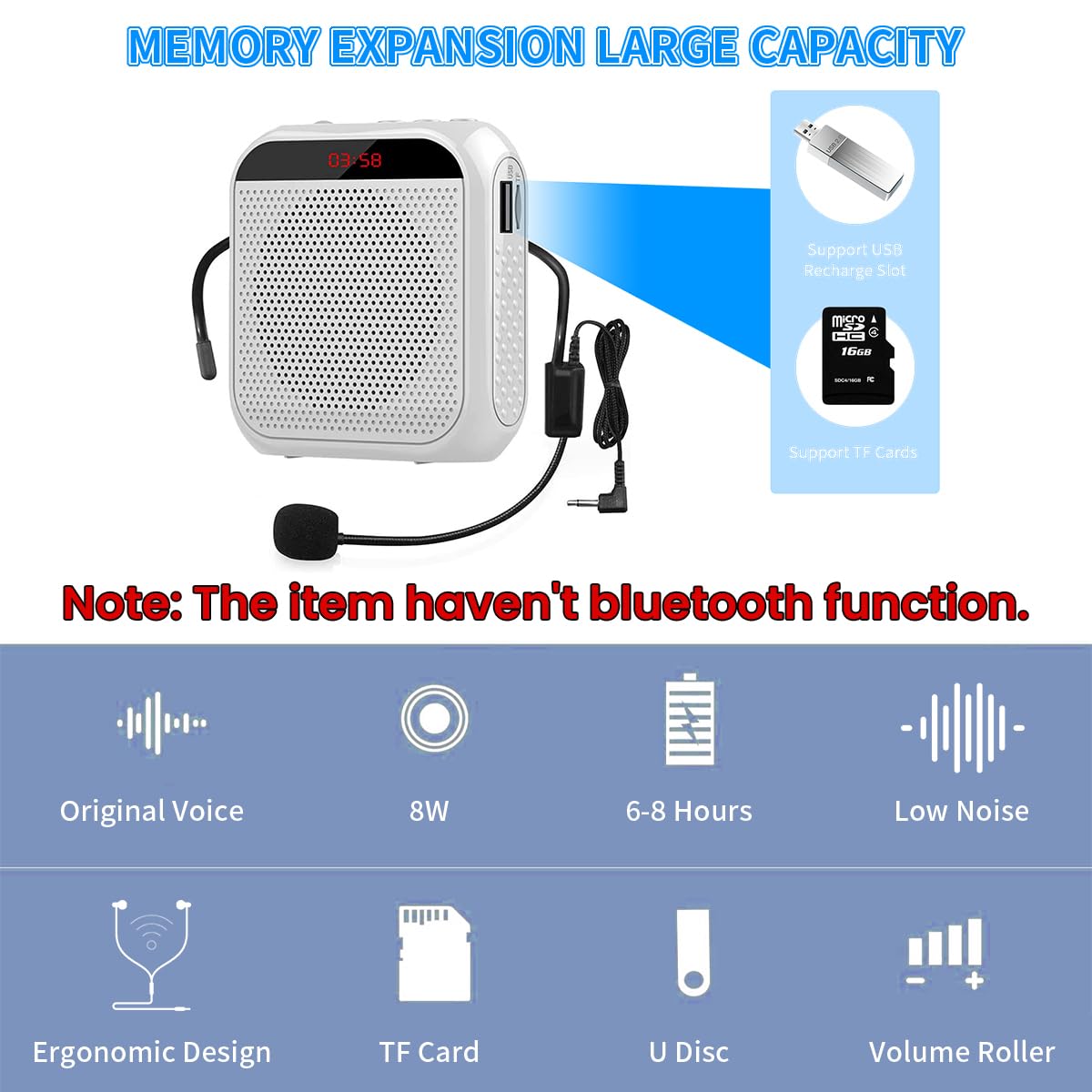 ZORBES Voice Amplifier for Teachers - Microphone Headset Set 2200 mAh, with Headset Microphone Support TF Card/U Flash Disk, Portable Voice Amplifier for Teachers, tour guide, coach, speaker ZORBES Voice Amplifier for Teachers - Microphone Headset Set 2200 mAh, with Headset Microphone Support TF Card/U Flash Disk, Portable Voice Amplifier for Teachers, tour guide, coach, speaker
